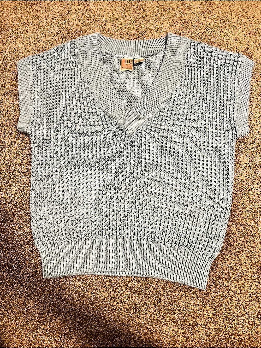 Paul Harris Blue Cotton V-Neck Sweater Vest Size Large Like New